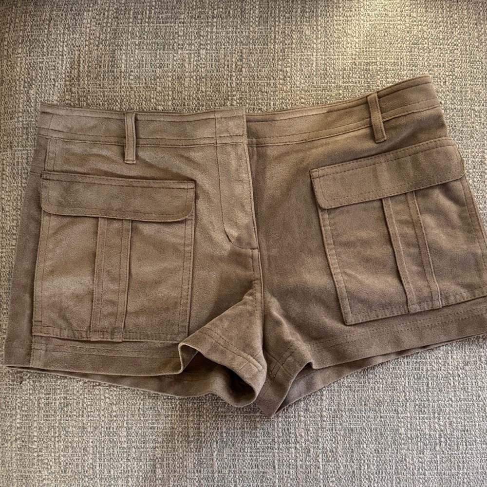 BCBGMaxAzria Tan Cargo Shorts faux suede